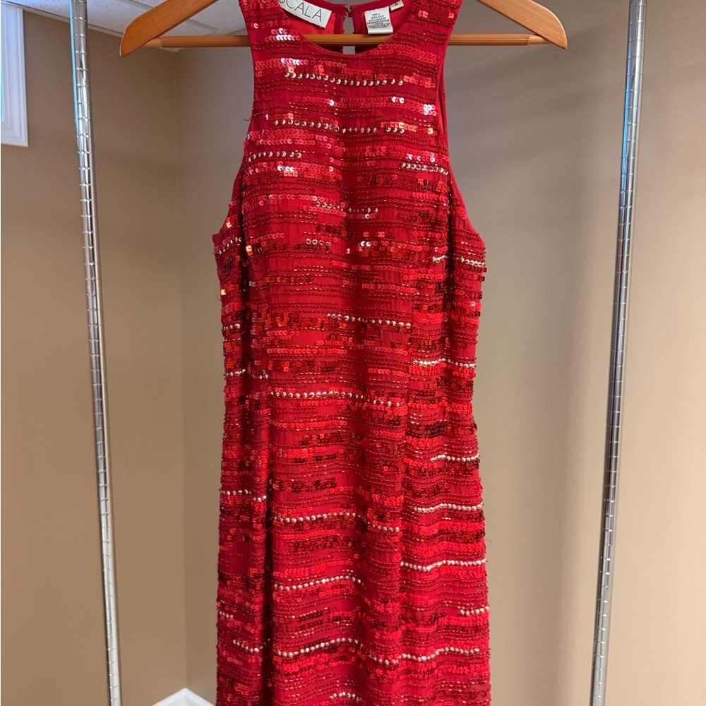 Scala Red Sequin Halter Neck Dress